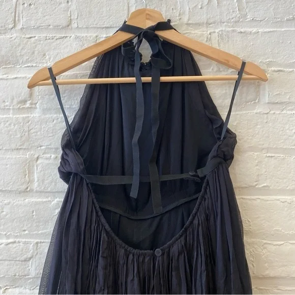 D&G Dolce & Gabbana || High Neck Halter Ruffle Dress Embellished Silk Black 42 6 - Picture 6 of 10